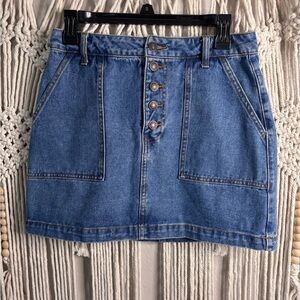 Forever 21 Blue denim Button-Front Mini Skirt